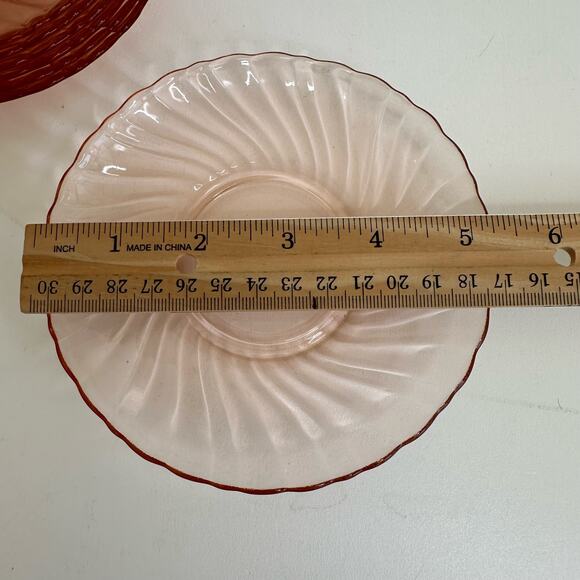Vintage Arcoroc Pink Swirl Saucers ACO17 France Depression Rosaline Set of 8 - Picture 2 of 8